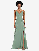 Front View Thumbnail - Seagrass Faux Wrap Criss Cross Back Maxi Dress with Adjustable Straps