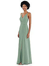 Side View Thumbnail - Seagrass Faux Wrap Criss Cross Back Maxi Dress with Adjustable Straps