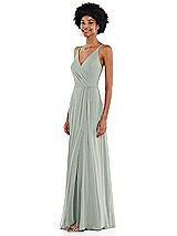 Side View Thumbnail - Willow Green Faux Wrap Criss Cross Back Maxi Dress with Adjustable Straps
