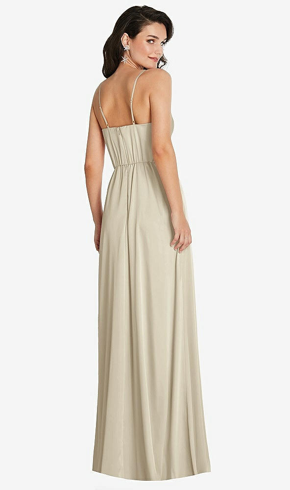 Back View - Champagne Cowl-Neck A-Line Maxi Dress with Adjustable Straps