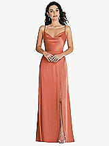 Front View Thumbnail - Terracotta Copper Cowl-Neck A-Line Maxi Dress with Adjustable Straps