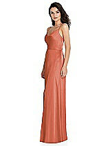 Side View Thumbnail - Terracotta Copper Cowl-Neck A-Line Maxi Dress with Adjustable Straps
