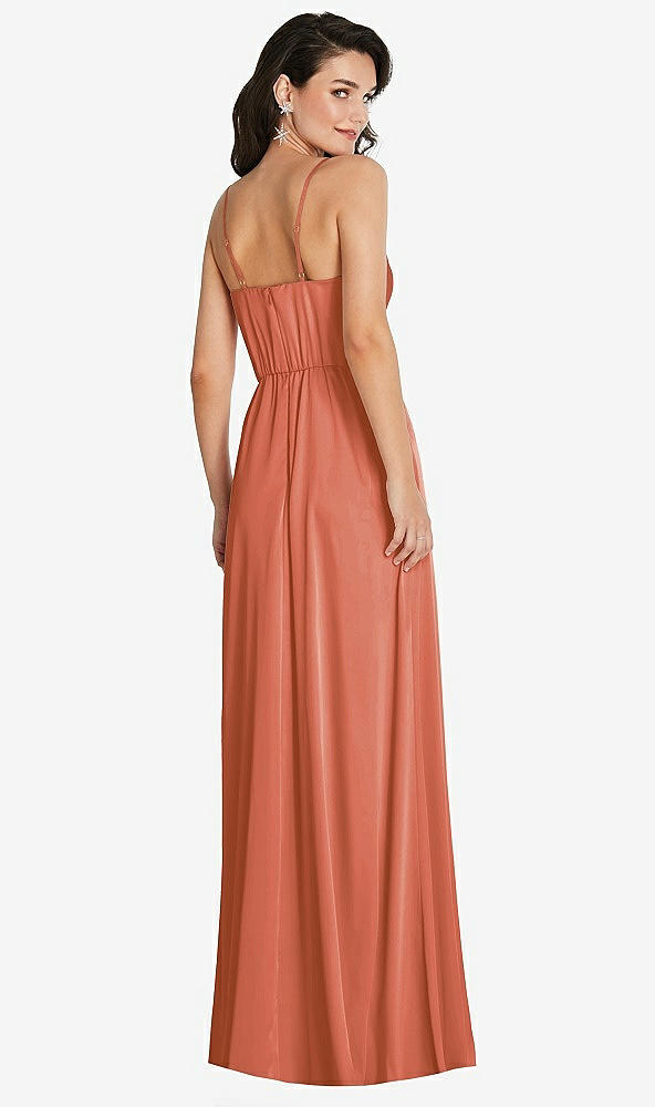 Back View - Terracotta Copper Cowl-Neck A-Line Maxi Dress with Adjustable Straps