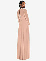 Rear View Thumbnail - Pale Peach Strapless Chiffon Maxi Dress with Puff Sleeve Blouson Overlay 