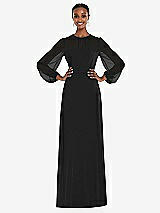 Alt View 1 Thumbnail - Black Strapless Chiffon Maxi Dress with Puff Sleeve Blouson Overlay 