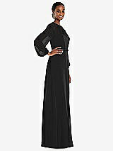Side View Thumbnail - Black Strapless Chiffon Maxi Dress with Puff Sleeve Blouson Overlay 