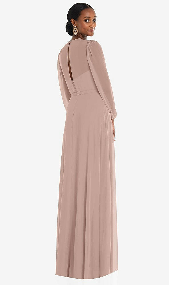 Back View - Bliss Strapless Chiffon Maxi Dress with Puff Sleeve Blouson Overlay 