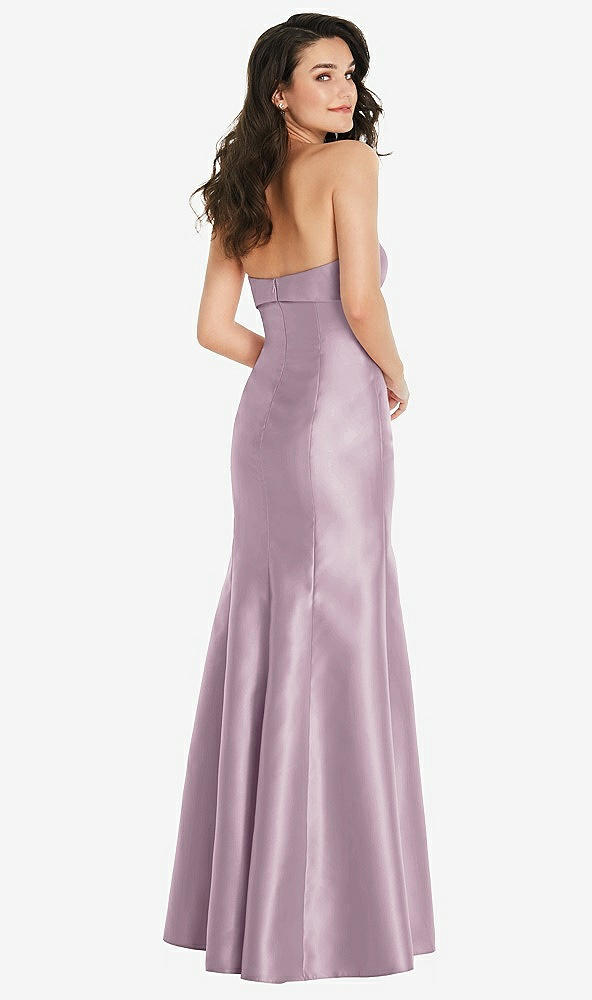 Back View - Suede Rose Bow Cuff Strapless Princess Waist Trumpet Gown