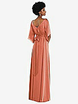 Rear View Thumbnail - Terracotta Copper Asymmetric Bell Sleeve Wrap Maxi Dress with Front Slit