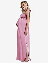 Side View Thumbnail - Powder Pink Flat Tie-Shoulder Empire Waist Maternity Dress