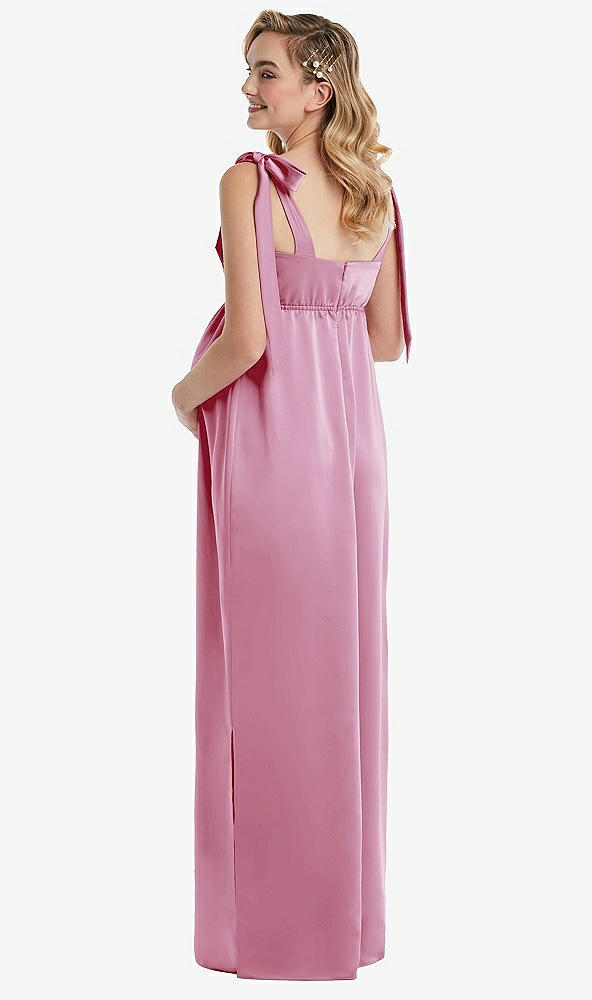 Back View - Powder Pink Flat Tie-Shoulder Empire Waist Maternity Dress