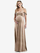 Front View Thumbnail - Topaz Off-the-Shoulder Flounce Sleeve Velvet Maternity Dress