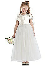 Front View Thumbnail - Ivory Puff Sleeve Sequin and Tulle Flower Girl Dress