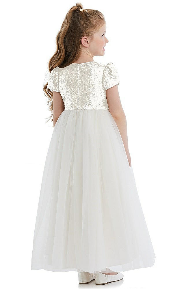 Back View - Ivory Puff Sleeve Sequin and Tulle Flower Girl Dress