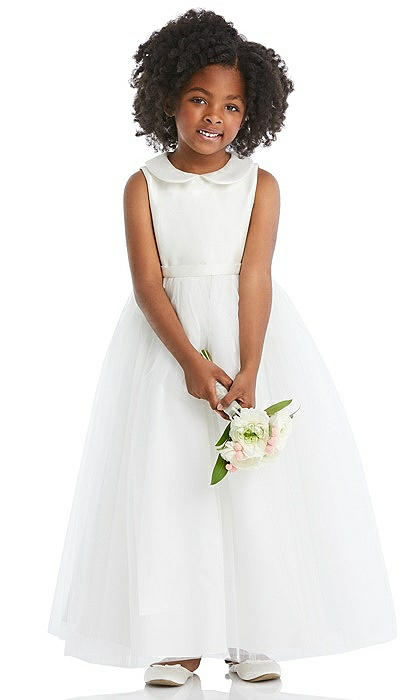 Peter Pan Collar Satin And Tulle Flower Girl Dress In Ivory | The