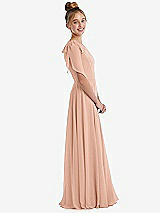 Side View Thumbnail - Pale Peach One-Shoulder Scarf Bow Chiffon Junior Bridesmaid Dress