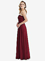 Side View Thumbnail - Burgundy Cuffed Strapless Maxi Dress with Front Slit