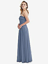 Side View Thumbnail - Larkspur Blue Cuffed Strapless Maxi Dress with Front Slit