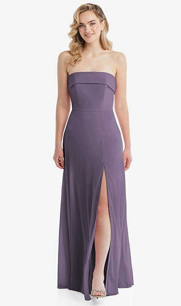 Front View - Lavender Cuffed Strapless Maxi Dress with Front Slit