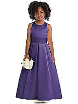 Front View Thumbnail - Regalia - PANTONE Ultra Violet Sleeveless Pleated Skirt Satin Flower Girl Dress