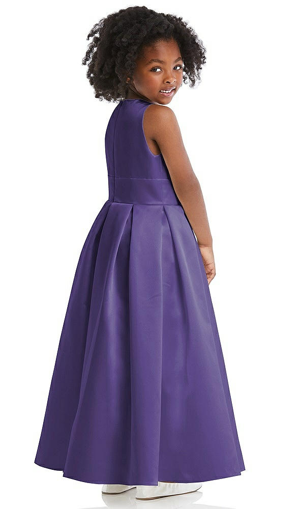 Back View - Regalia - PANTONE Ultra Violet Sleeveless Pleated Skirt Satin Flower Girl Dress