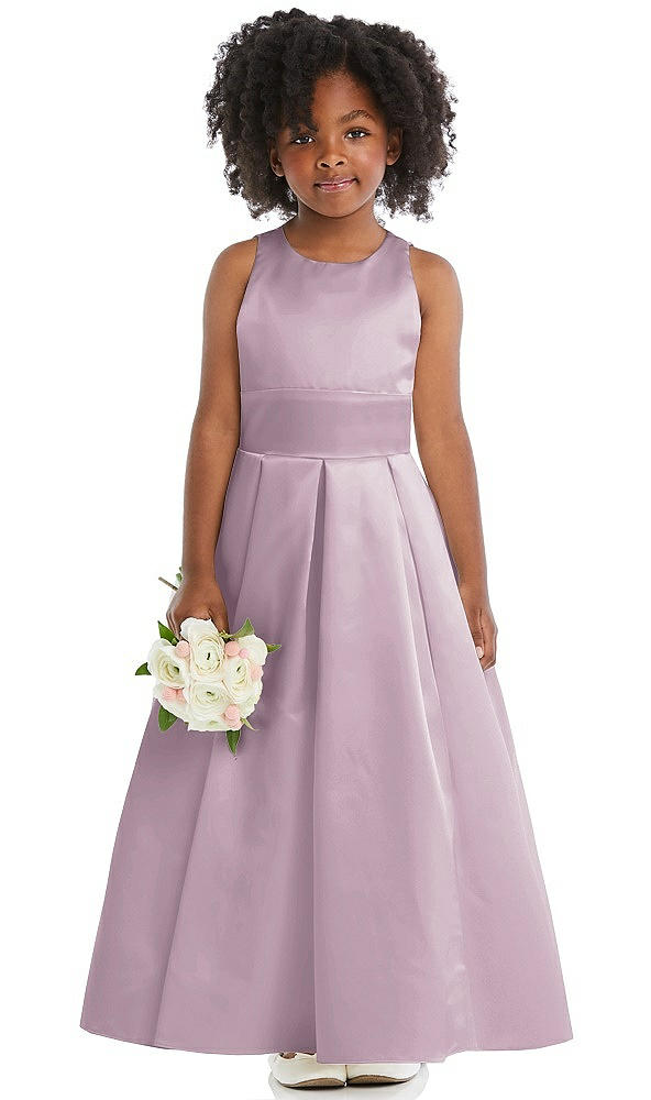 Front View - Suede Rose Sleeveless Pleated Skirt Satin Flower Girl Dress