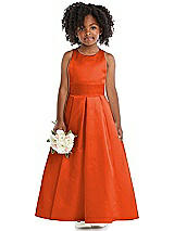 Front View Thumbnail - Tangerine Tango Sleeveless Pleated Skirt Satin Flower Girl Dress