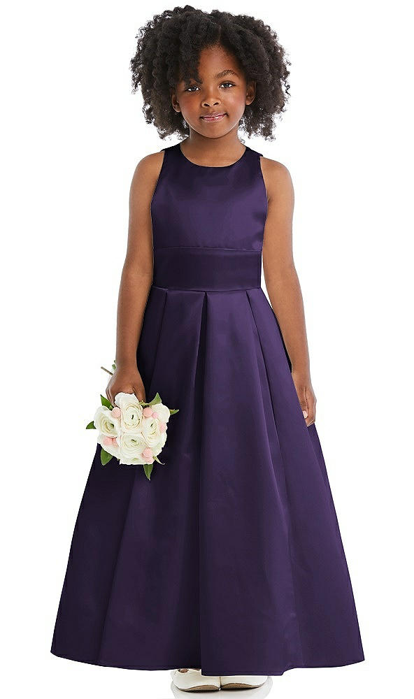 Front View - Concord Sleeveless Pleated Skirt Satin Flower Girl Dress