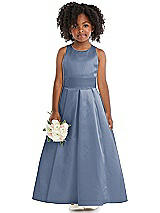 Front View Thumbnail - Larkspur Blue Sleeveless Pleated Skirt Satin Flower Girl Dress