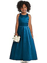 Front View Thumbnail - Ocean Blue Sleeveless Pleated Skirt Satin Flower Girl Dress