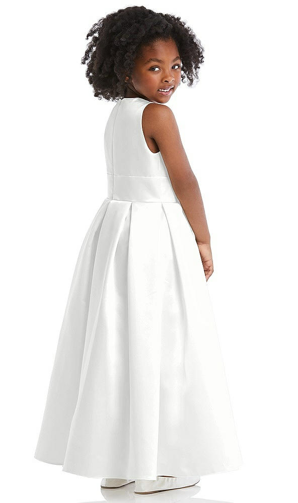 Back View - White Sleeveless Pleated Skirt Satin Flower Girl Dress