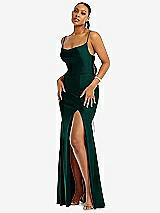 Alt View 1 Thumbnail - Evergreen Cowl-Neck Open Tie-Back Stretch Satin Mermaid Dress with Slight Train
