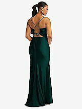 Rear View Thumbnail - Evergreen Cowl-Neck Open Tie-Back Stretch Satin Mermaid Dress with Slight Train
