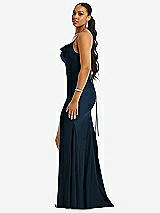 Side View Thumbnail - Midnight Navy Cowl-Neck Open Tie-Back Stretch Satin Mermaid Dress with Slight Train