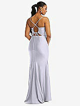 Rear View Thumbnail - Silver Dove Cowl-Neck Open Tie-Back Stretch Satin Mermaid Dress with Slight Train
