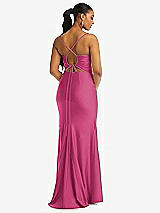 Rear View Thumbnail - Tea Rose Cowl-Neck Open Tie-Back Stretch Satin Mermaid Dress with Slight Train