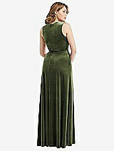 Rear View Thumbnail - Olive Green Deep V-Neck Sleeveless Velvet Maxi Dress with Pockets