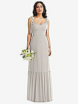 Front View Thumbnail - Oyster Tie-Shoulder Bustier Bodice Ruffle-Hem Maxi Dress