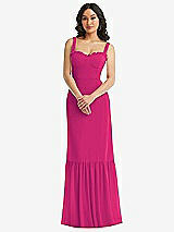 Alt View 1 Thumbnail - Think Pink Tie-Shoulder Bustier Bodice Ruffle-Hem Maxi Dress