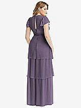 Rear View Thumbnail - Lavender Flutter Sleeve Jewel Neck Chiffon Maxi Dress with Tiered Ruffle Skirt