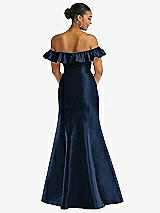 Alt View 5 Thumbnail - Midnight Navy Off-the-Shoulder Ruffle Neck Satin Trumpet Gown
