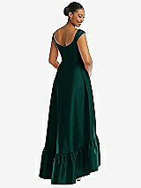 Rear View Thumbnail - Evergreen Cap Sleeve Deep Ruffle Hem Satin High Low Dress with Pockets