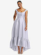 Front View Thumbnail - Silver Dove Cap Sleeve Deep Ruffle Hem Satin High Low Dress with Pockets