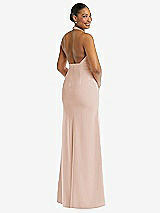 Rear View Thumbnail - Cameo Plunge Neck Halter Backless Trumpet Gown with Front Slit