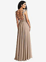 Front View Thumbnail - Topaz Shirred Cross Bodice Lace Up Open-Back Maxi Dress with Flutter Sleeves