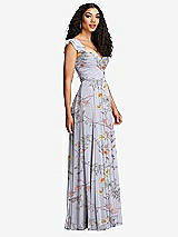 Side View Thumbnail - Butterfly Botanica Silver Dove Shirred Cross Bodice Lace Up Open-Back Maxi Dress with Flutter Sleeves