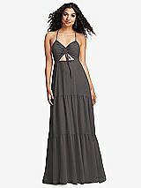 Alt View 2 Thumbnail - Caviar Gray Drawstring Bodice Gathered Tie Open-Back Maxi Dress with Tiered Skirt