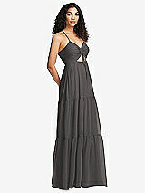 Side View Thumbnail - Caviar Gray Drawstring Bodice Gathered Tie Open-Back Maxi Dress with Tiered Skirt