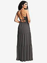 Rear View Thumbnail - Caviar Gray Drawstring Bodice Gathered Tie Open-Back Maxi Dress with Tiered Skirt