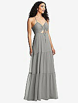 Alt View 1 Thumbnail - Chelsea Gray Drawstring Bodice Gathered Tie Open-Back Maxi Dress with Tiered Skirt